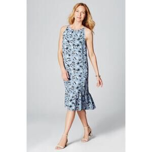 J.Jill Sleeveless Ruffle Summer Dress Floral Print Blue Size Large